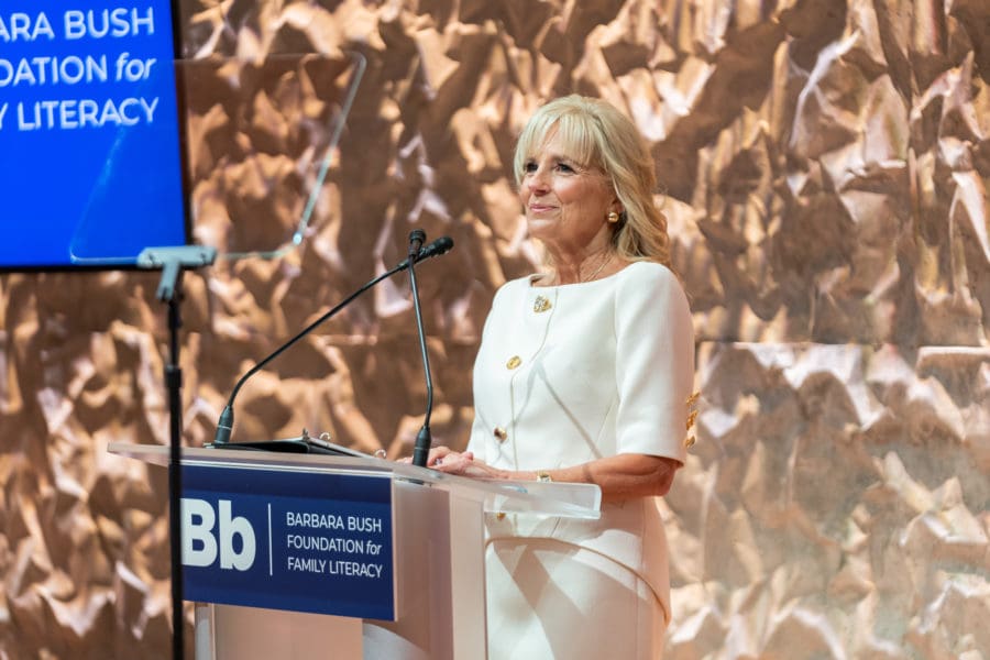 First Lady Dr. Jill Biden giving a keynote speech.